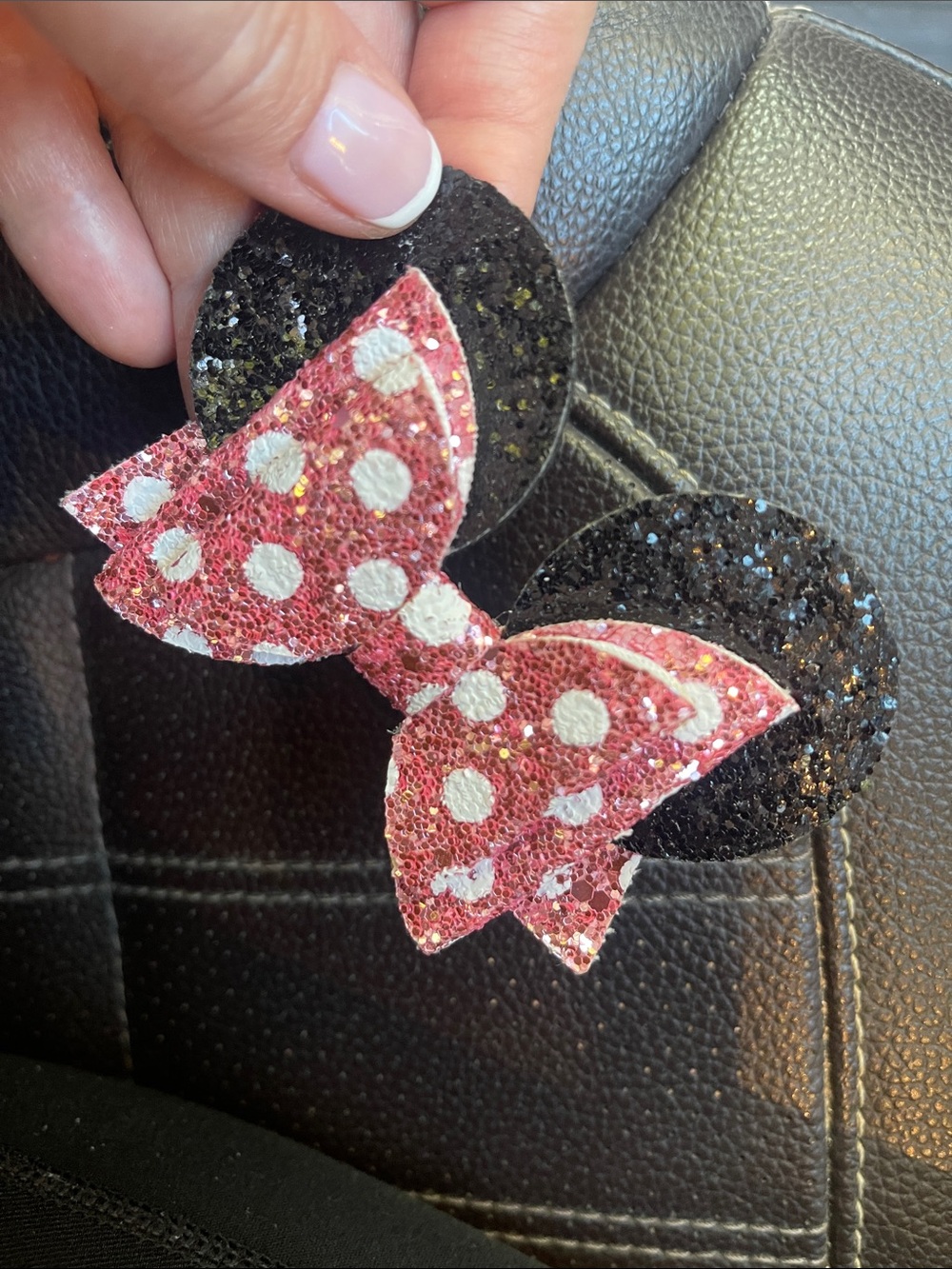 Kids Glitter Mouse Ear Hair Clip with Pink Polka Dot Bow